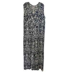 Cato Womens Jumpsuit 22/24W Black Abstract Wide Leg Surplice Neck‎ Sleeveless